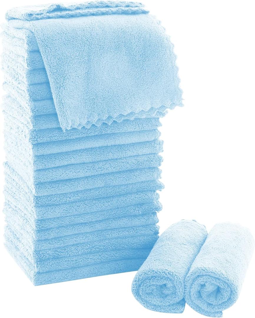 MOONQUEEN Ultra Soft Premium Washcloths Set - 12 x 12 inches - 24 Pack - Quick Drying - Highly Absorbent Coral Velvet Bathroom Wash Clothes - Use as Bath, Spa, Facial, Fingertip Towel (Aquamarine)