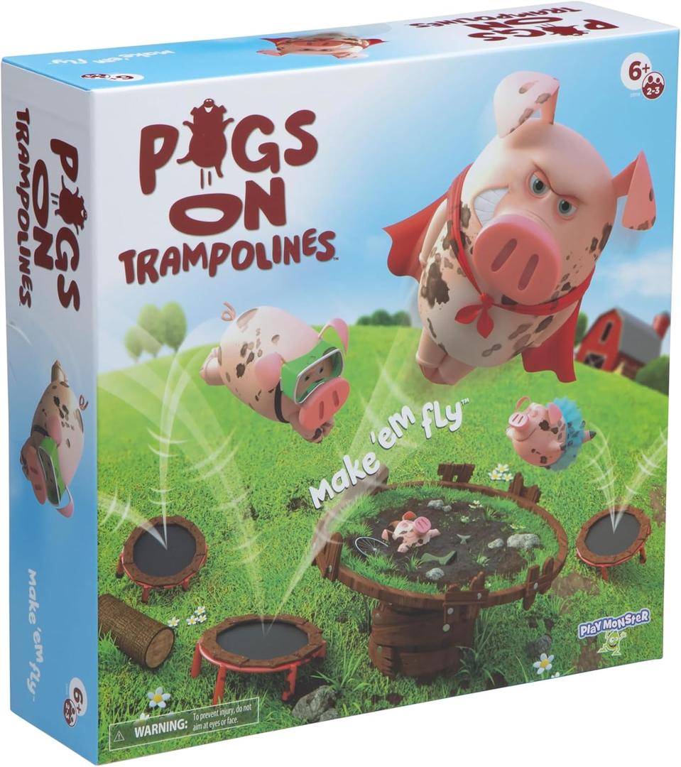 Pigs on Trampolines Board Games Family Game, Kids Games, Multi-Player, Board Games for Family Night, Preschool Toys, The Muddiest Pig Wins The Game, Hand-Eye-Coordination Game, Ages 6+