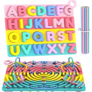 Silicone Alphabet Puzzle, ABC Letter Puzzle for Toddlers 1 2 3 4 5 Year Old, 2 in 1 Learning Toys with Alphabet Board & Letter Blocks, Preschool Puzzles Educational Toys for Kids