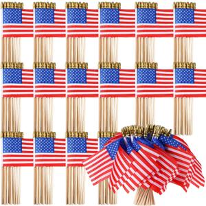 500 Pcs Small American Flags on Stick 4 x 6 Inch Mini American Handheld USA Flags Polyester 4th of July Decorations with Safety Golden Spear Tops for Memorial Day Independence Day Decorations