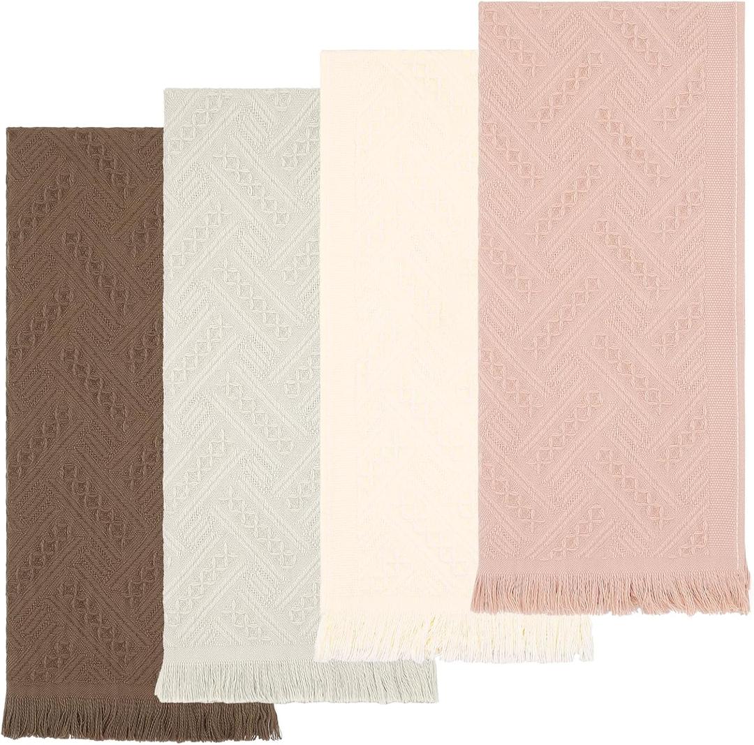 4 Pack Bathroom Hand Towel Set Decorative Hand Towels Absorbent Soft Face Towels Boho Kitchen Towels Farmhouse Bathroom Decor Versatile Bath Towels for Hotel SPA Gym Gift 14" x 30", 100% Cotton (Beige,light Gray,pink,coffee) 4 Pack Bathroom Hand Towel Set Decorative Hand Towels Absorbent Soft Face Towels Boho Kitchen Towels Farmhouse Bathroom Decor Versatile Bath Towels for Hotel SPA Gym Gift 14" x 30", 100% Cotton (Beige,light Gray,pink,coffee)