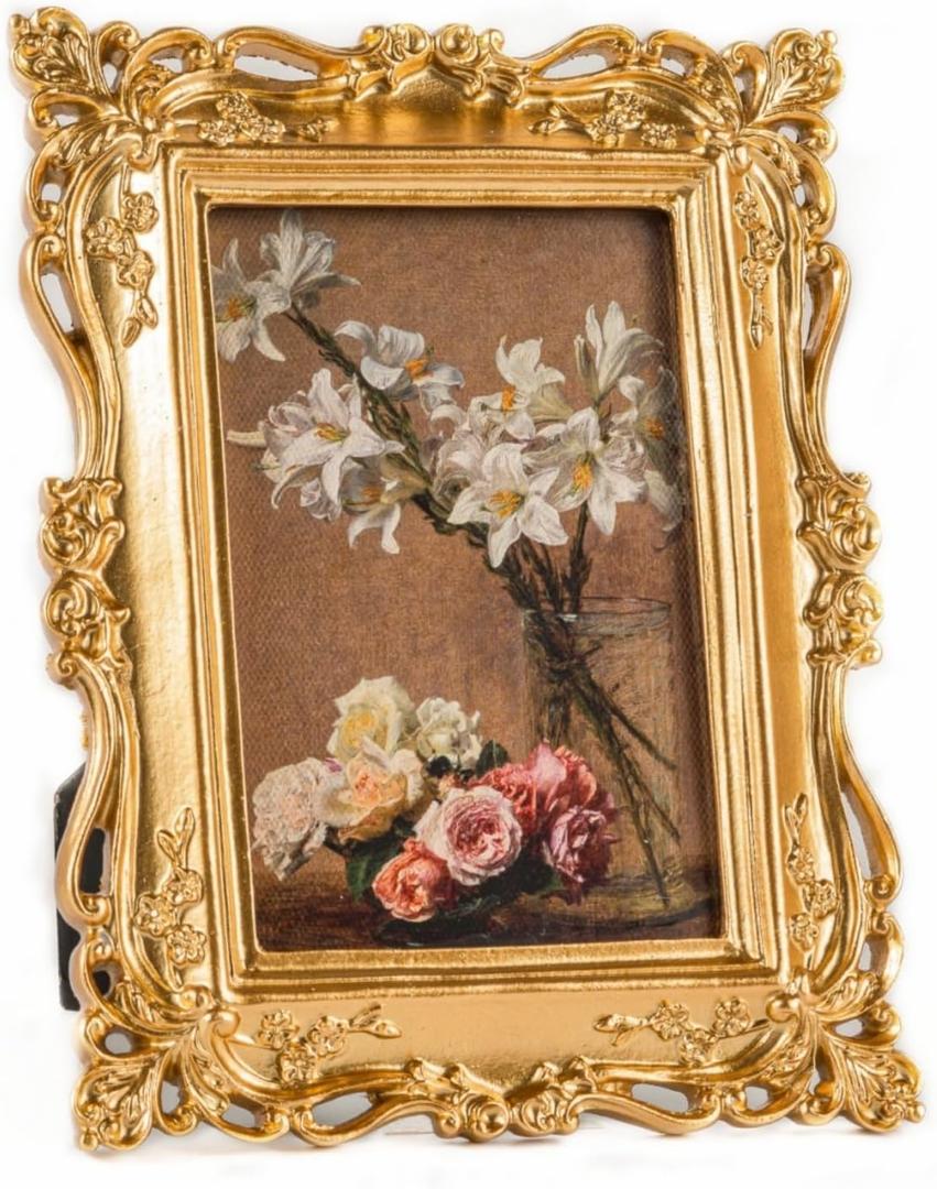 4x6 Vintage Picture Frame, Gold Picture Frame with Real Glass Front, Ornate Antique Retro Photo Frame, Wall or Table Top Photo Display, Vintage Decor, Gallery, Gift Idea, Style: Victorian