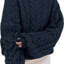 PRETTYGARDEN Womens Sweaters Spring 2026 Cable Knit Long Sleeve Crewneck Oversized Sweater Chunky Pullover Loose Outfits (Navy, XXL)