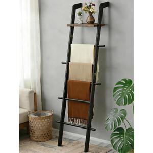 Taozun Black Blanket Ladder with Shelf for Living Room, 67-Inch Wooden 5-Tier Farmhouse Towels and Quilt Rack Decor - Wall Leaning Display Holder for Blankets and Throws