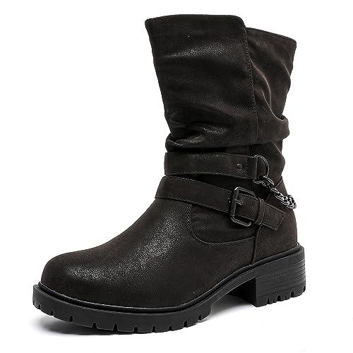 Luoika Women's Wide Width Combat Boots - Extra Wide Width Low Heel Side Zipper Slouchy Ankle Boots Short Booties. 8 X-Wide, Black 402