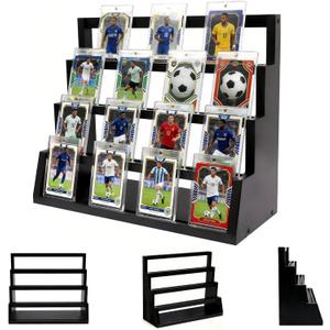Card Display Stand 4-Tier Graded Wooden Sports Card Display CaseCard Holder Display for Trading Cards, Game Cards, Sports Cards, Baseball& Basketball&Soccer Card for Card Collection & Show