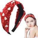 4 x Valentines Day Headband Love Heart Hair Band for Women Girls, Wine Red Hearts Headbands Wide Top Knot Hair Accessories Non Slip Valentines Wedding Party Costume Supplies Romantic Decoration (1 Count (Pack of 1), 6.Style)