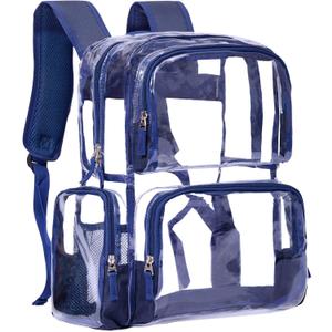 Vorspack Clear Backpack - Transparent Backpack with Reinforced Bottom & Multi-pockets for College Workplace Security - Navy (Large)