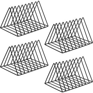4 Pack Triangle File Storage Holder Racks Iron Desktop Magazine Organizer Metal Newspapers Folders for Office Table Desk Bookshelf Home Decoration, Black