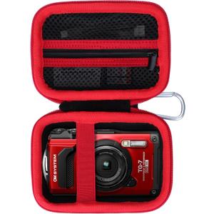 Lebakort Storage Case Compatible with OM SYSTEM Tough TG-7 / OLYMPUS Tough TG-6 / TG-5 / TG-4 Underwater Digital Camera (Black + Red Case)
