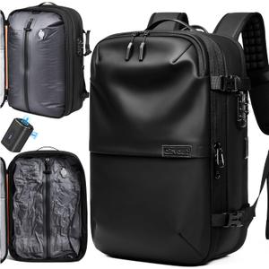 AirVault Vacuum Seal Travel Backpack 60L with Expandable HyperSeal Air Compression Vacuum System Water Resistant TSA Lock (Vacuum Pump Included, Black, 60L)