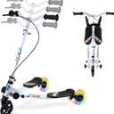 Swing Scooter for Kids, 3 Wheels Foldable Wiggle Kick Scooter Push Drifting With 4 Adjustable Handlebar & 2 Rear LED Wheel for Boys And Girls Ages 3-8 (White)