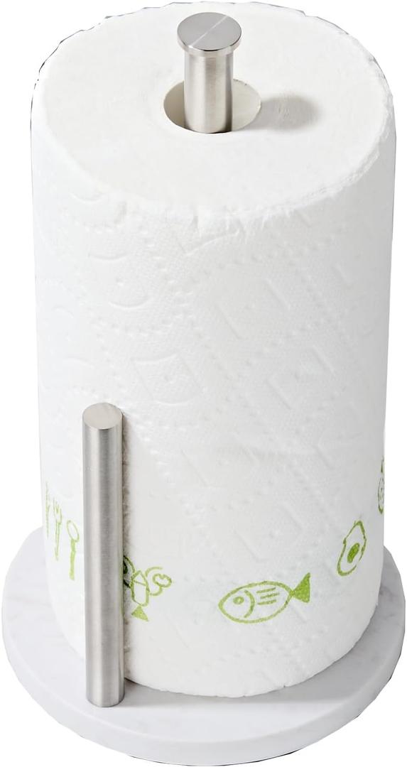 Brushed Nickel Paper Towel Holder,Stainless Steel Paper Towel Holder for Kitchen Roll Organize, Standard or Jumbo-Sized Roll Paper, Countertop Roll Dispenser with Marble Base