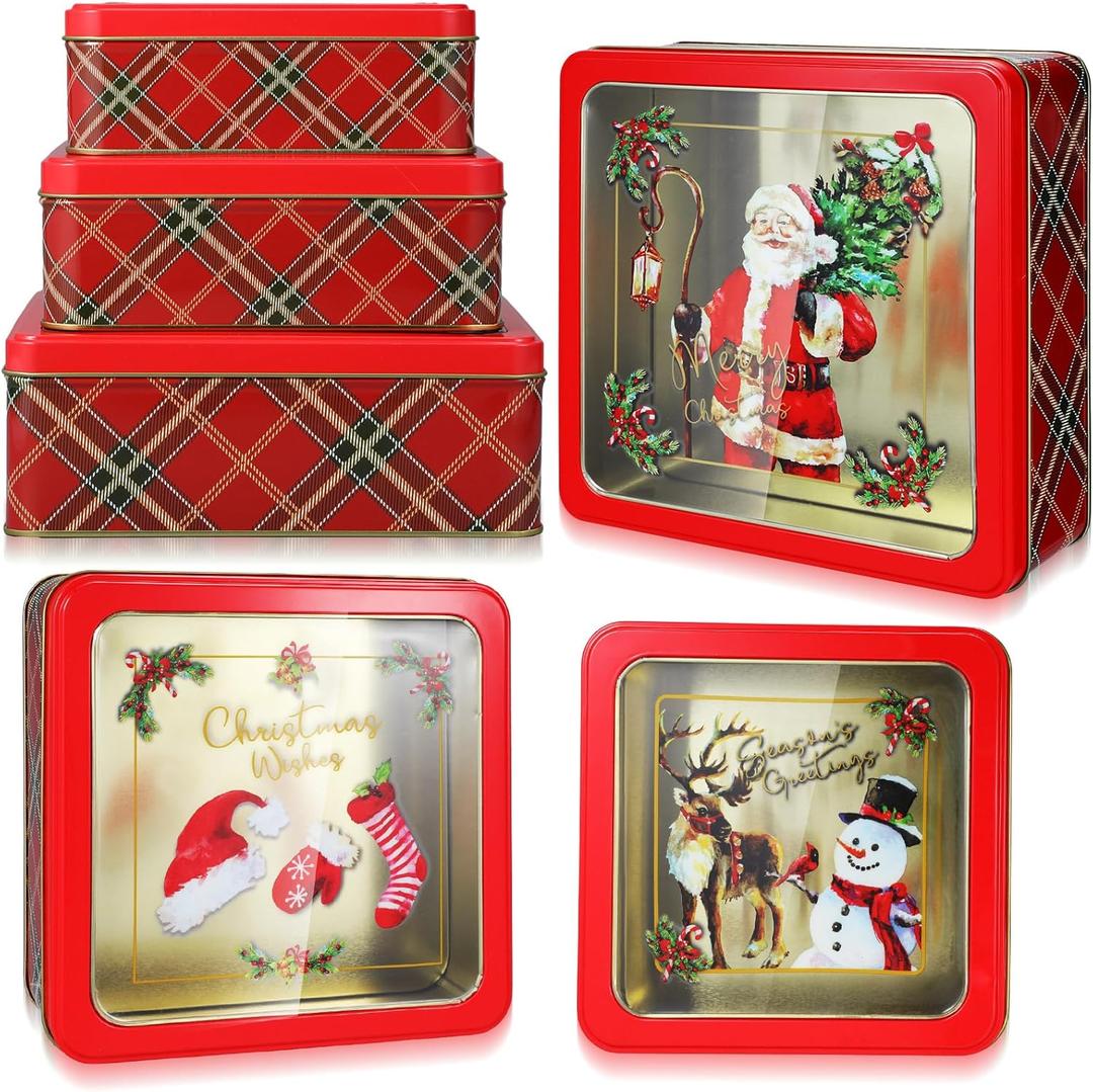Gisafai 6 Pcs Christmas Cookie Tins with Lids for Gift Giving Metal Cookie Tins Large Medium Small Tin Container Cookie Containers Festive Christmas Treat Tins Party Supplies (Rectangle Snowflake)