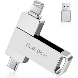 (No APP Required) MFi Certified 512GB USB Flash Drive for iPhone Memory Stick for Photo/Video Backup, 3 in 1 Photo Stick, High-Speed Jump Drive Compatible for iPhone/iPad/Android/PC Silver