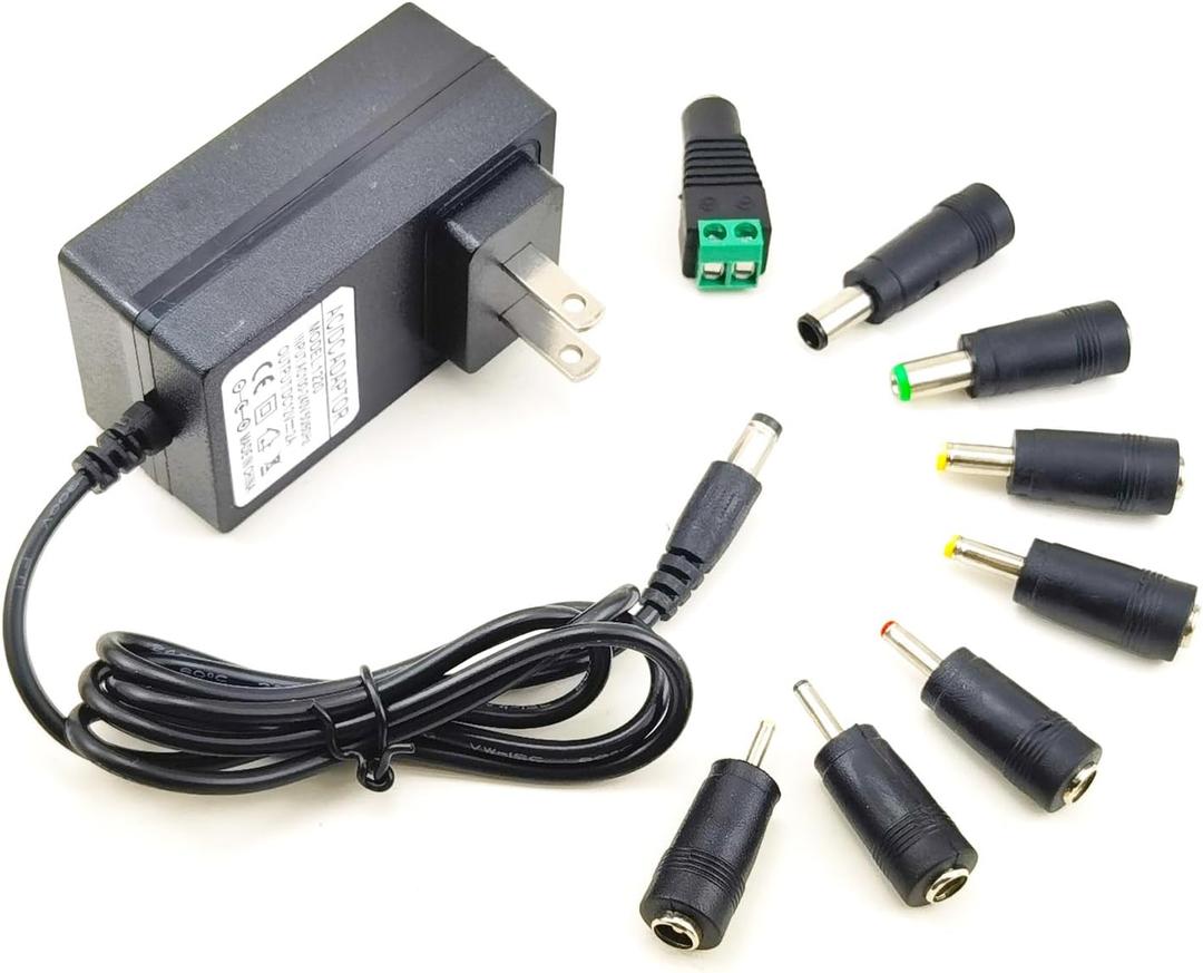 12V 2A Power Supply AC Adapter Replacement with 8 Tips, Regulated 12 Volts 2000mA Cord Charger for LED Strip Light CCTV Security Camera GPS Webcam Router BT Speaker DC12V Transformer