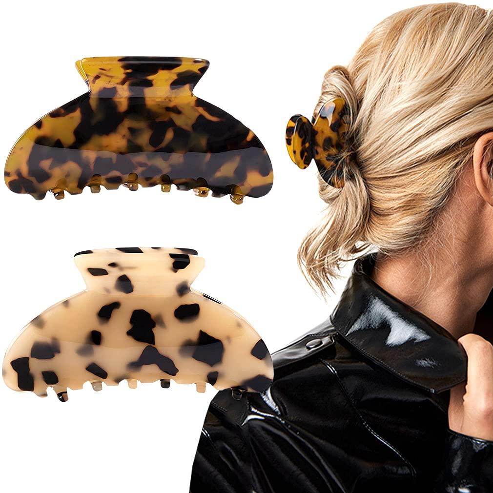 2PCS Hair Claw Banana Clips tortoise Barrettes Celluloid French Design Barrettes celluloid Leopard print Large Fashion Accessories for Women Girls Classic color