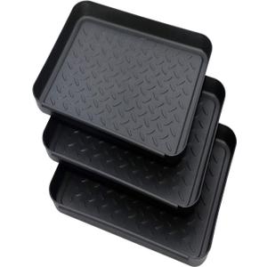 QPEY Boot Mat Tray, 3 Pack Black Multi-Function 13.7" x 10.8" x 1.2" Boots Drying Pad, Dog or Cat Bowl Pad, Garden- Mudroom, Entrance Passage, Garage-Indoor and Outdoor