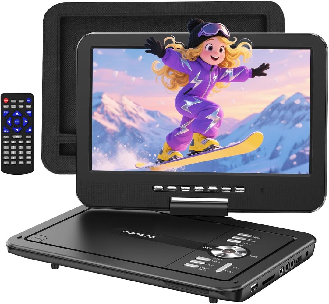 12.5" Portable DVD Player with 10.5" HD Swivel Screen, 6-Hour Battery Life, Car DVD Player with Dual Speakers, Supports CD/DVD/USB/SD Card, Include Car Headrest Mount and Remote Control