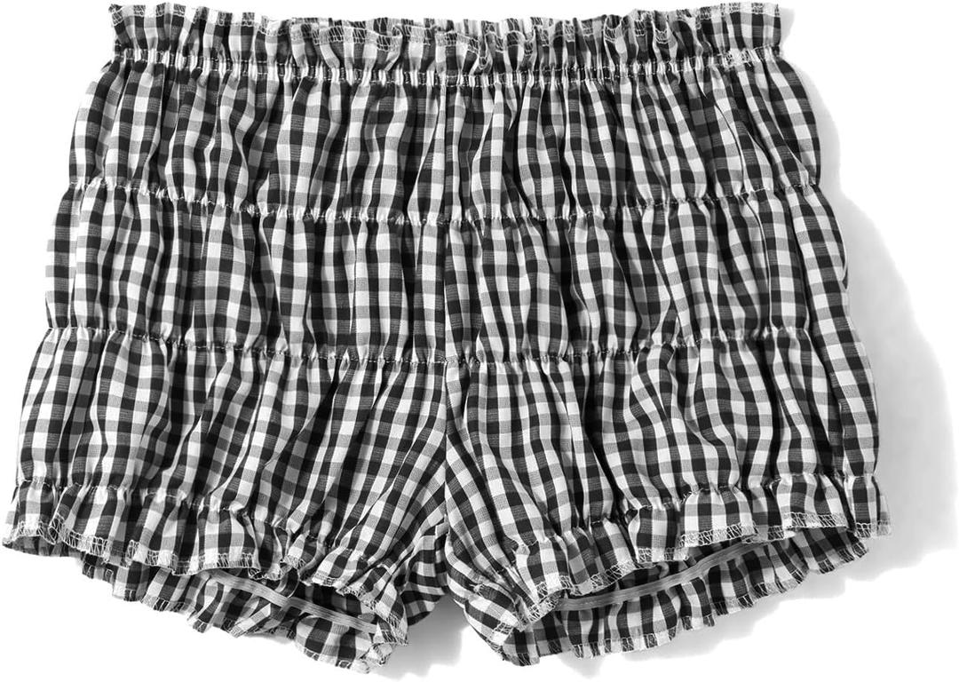 Y2k Boxer Shorts Women Lolita Bloomers Plaid Sexy Ruffle Bottoms Low Waist Pajamas Lounge Sleep Pj Mini Pants (Medium)