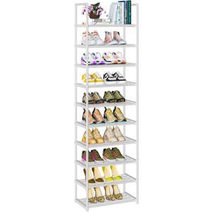 OYREL Shoe Rack Tall, Sturdy Metal Shoe Rack Organizer,Narrow Shoe Racks for Closets,Shoe Stand Shelf (17.1"W x 11.8"D x 78.7"H in 10 tier, White)