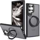 Zalinbo Compatible with Samsung Galaxy S22 & S23 Ultra Case with 360Rotatable Magnetic Ring Stand Compatible with Mag-Safe Military Protection Shockproof Translucent Phone Case,Black