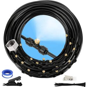 Misting Cooling System, DIY 49.2 FT(15M) Misting Line +15 Brass Mist Nozzles+ a Brass Connector(3/4'') Outdoor Mister System for Patio Waterpark Garden Trampoline Greenhouse