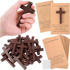Bucherry 48 Sets Large Pocket Hug Token Bulk Wooden Hand Cross with Hug Greeting Cards, Comfort Holding Wooden Cross Keepsake Exchange Relationship Gift for Friend Colleagues Family Christians Church