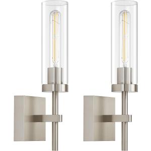 SANTOSTOCK Brushed Nickel Battery Operated Wall Sconces with Remote Control, Wireless Wall Sconce Set of 2, Rechargeable Cordless Wall Lights for Living Room Bathroom Hallway Entryway Stairwell, 3000K