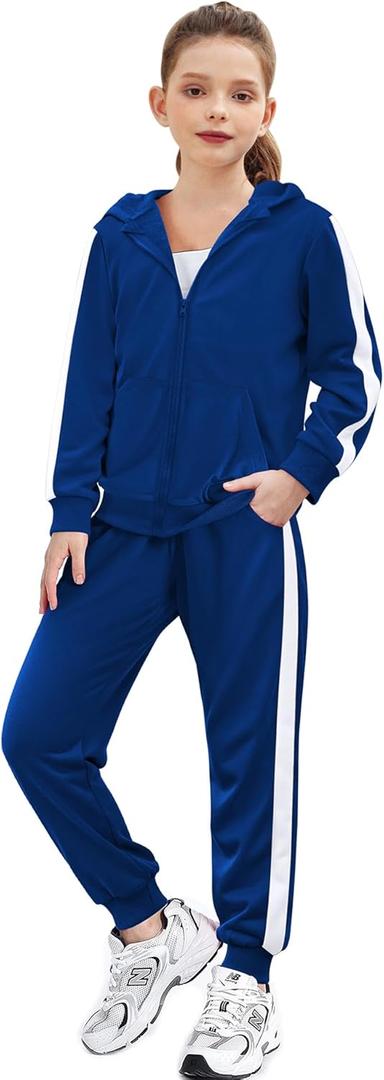 Zaclotre Girls 2 Piece Outfits Sweatsuit Zip Up Hoodie Sweatshirt and Sweatpant Tracksuit Athletic Jogger Sets (9-10 Years, Navy)