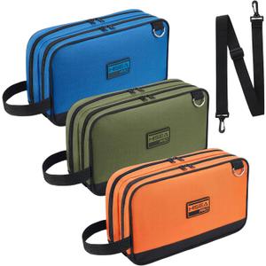 HISEA 3 Pack Small Tool Bag Set, 12 Inch Tools Pouch with 2 Pockets and Adjustable Shoulder Strap, Small Tool Organizer and Storage with Zipper for Electrican, Travel, Green Orange Blue