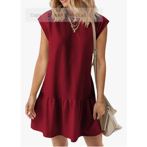 BLENCOT Womens Summer Dresses Casual Cap Sleeve Spring Ruffle Mini Sporty Sweatshirt Trendy Tshirt Dress XL, Burgundy Red