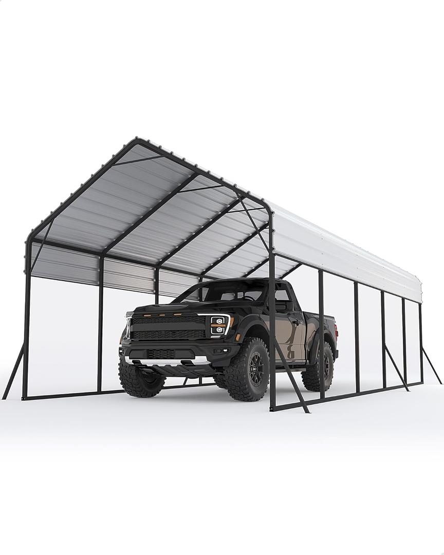 GarveeLife 13x26x11 Ft Oversized Metal Carport, Steel Heavy Duty Car Ports for All-Weather, Tall Carport for Full-Size Pickup Trucks, Boats, and Tractors (White)