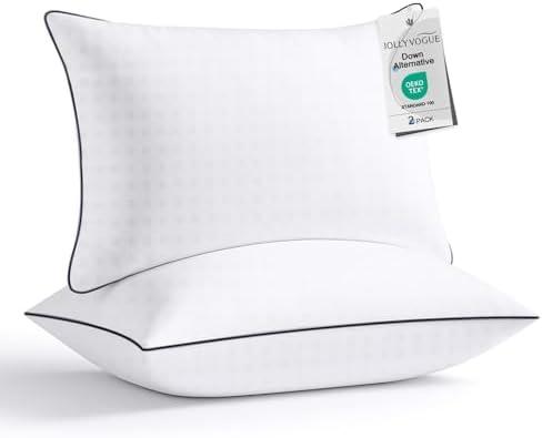JOLLYVOGUE King Size Pillows Set of 2, Hotel Collection Bed Pillows for Side, Back, and Stomach Sleepers, Fluffy and Supportive, Down Alternative Microfiber Filled Pillows, 2 Pack