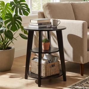 3-Tier Round Side Table - 23.6" Tall End Table with Storage Shelves - Waterproof Modern Nightstand for Living Room Bedroom Small Spaces (Black), 19.68" W x 19.68" D x 23.6" H