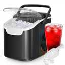 Ice Makers Countertop, 8pcs/ 6mins with 2 Sizes, Self-Cleaning, 26.5Lbs/Day Quiet Portable Mini Ice Machine with Basket/Scoop, Energy Saving for Home/Office/Kitchen/RV, Black