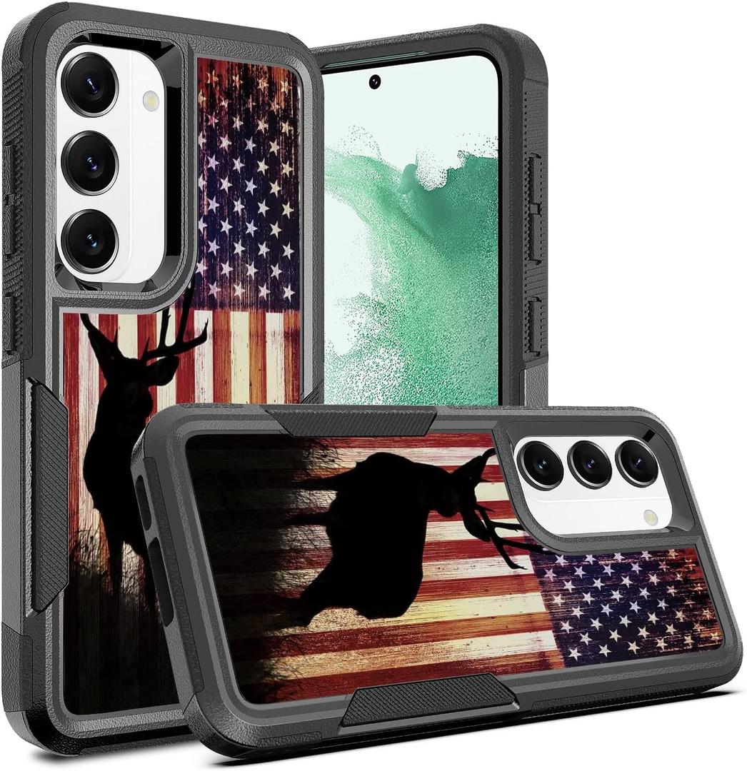 Defender Case for Galaxy S23, Heavy Duty 360 Full Body Shockproof Protection Hard Plastic+Silicone Rubber Hybrid Protective Case for Samsung Galaxy S23 6.1" (Camo Deer)