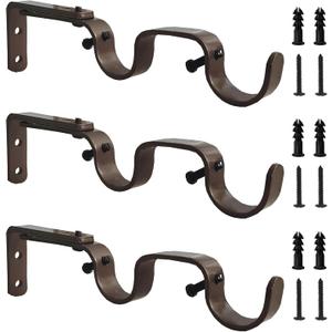 Heavy Duty Curtain Brackets, Fits up to 1 Inch Rods, Adjustable Double Curtain Holders, Set of 3, Bronze