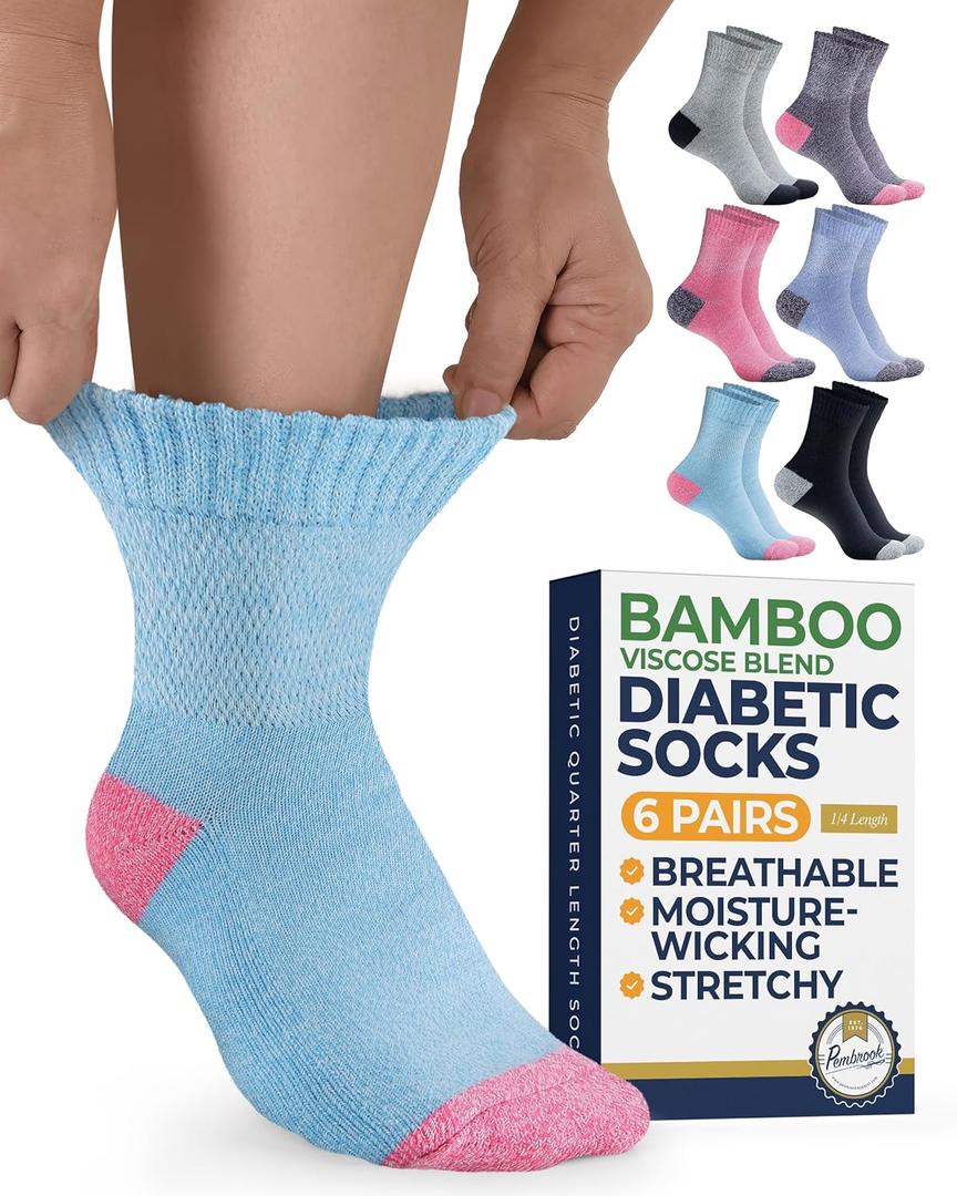 Pembrook Bamboo Viscose Diabetic Socks for Women & Men - 6 Pairs Ankle Neuropathy Socks for Swollen Feet | Heel-Toe Accents (Large) Pembrook Bamboo Viscose Diabetic Socks for Women & Men - 6 Pairs Ankle Neuropathy Socks for Swollen Feet | Heel-Toe Accents (Large)