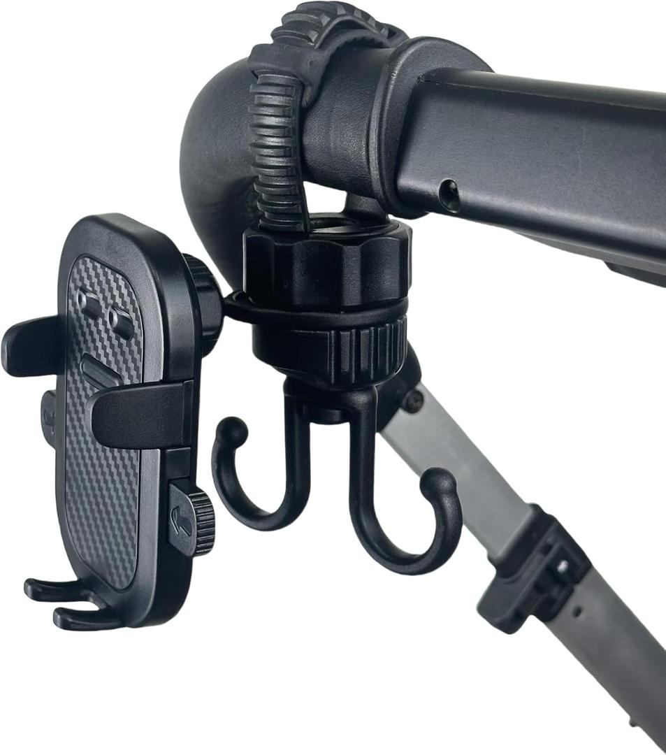 Ezkindheit 2-in-1 Hook & Phone Holder - Universal for Strollers, Bikes - 360° Rotation, Non-Slip Design, Hands-Free Stroller Accessories for Parents.