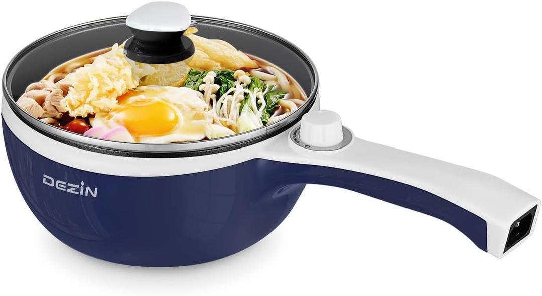 Dezin Hot Pot Electric Upgraded, Non-Stick Saut Pan, Rapid Noodles Electric Pot, 1.5L Mini Portable Hot Pot for Steak, Egg, Fried Rice, Ramen, Oatmeal, Soup with Power Adjustment