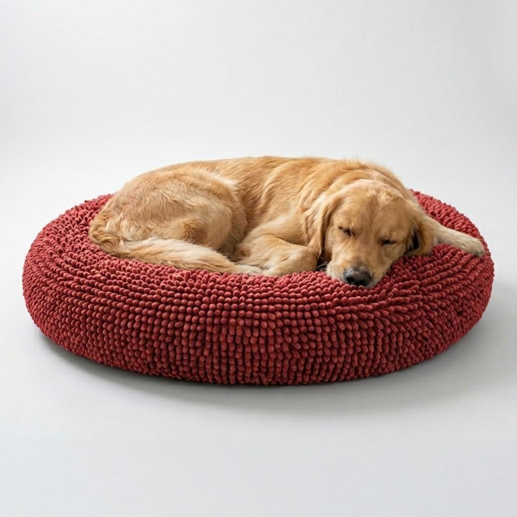Muddy Mat Cloud K-9 Bed for Dogs & Cats, Soft & Relaxing Donut Dog Bed, Chenille Material, Removable Cover, Washable & Dryer SafeRed Large(40'x40')