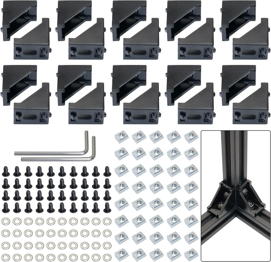 CheeMuii 2020 Corner Bracket Kit - 20 Corner Brackets, 40 Hex Screws, 40 Slide Nuts, 40 Washers and 2 Hex Wrenchs for 20 Sets of 6 mm Aluminum Extrusion Profile Rail Accessories