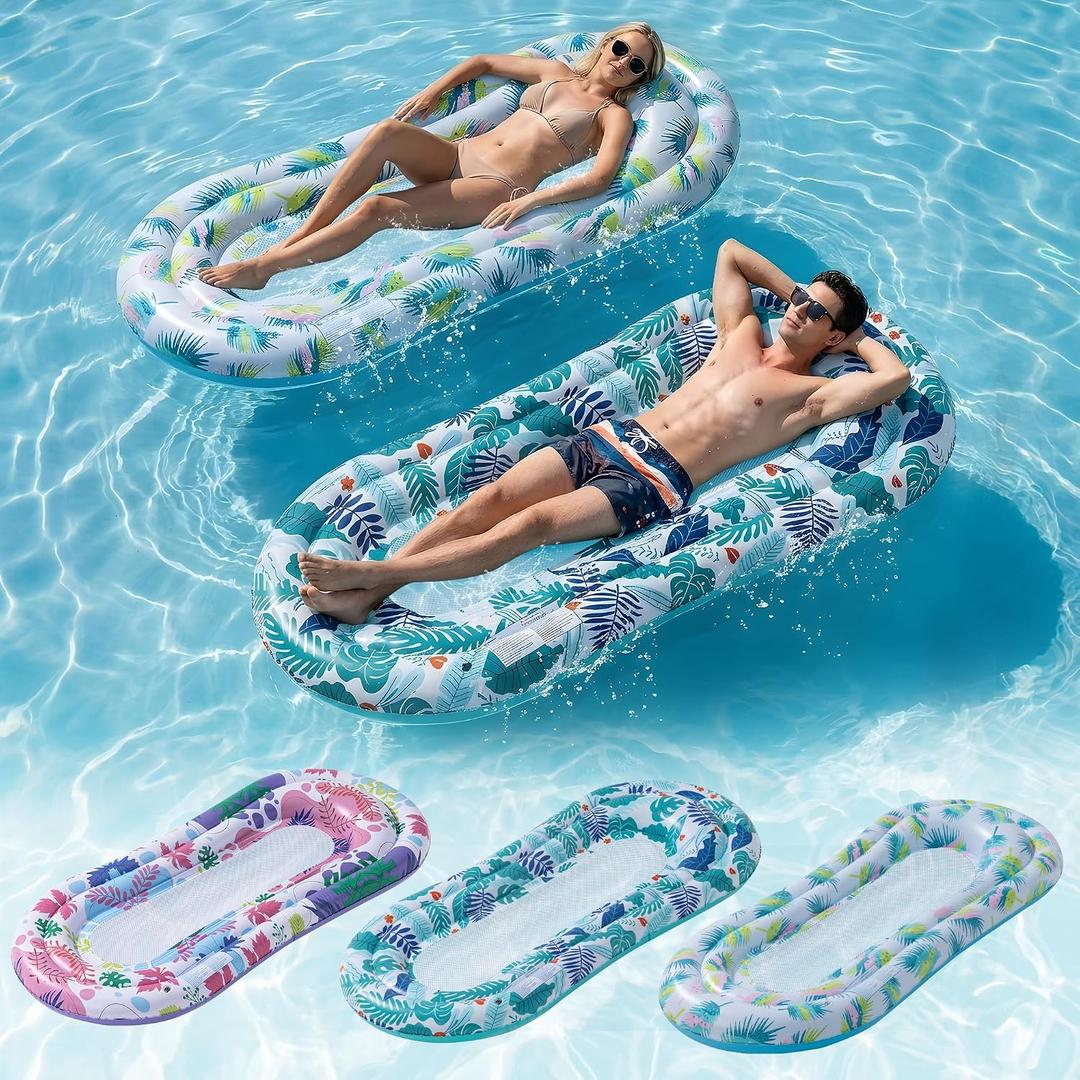 Stonful Pool Floats Lounger, 3 Pack Inflatable Pool Float Adult Size Water Hammock, Pool Floats Rafts Floaties for Swimming Pool Tanning, Pool Party, Summertime Beach Outdoor - Multicolor
