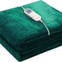 Wapaneus Foot Pocket Heated Blanket Electric Throw with 10 Heating Levels and 4 Timer Settings 4 Hours Auto Shut Off, Flannel Fast-Heating Heated Throw 50" x 60", Machine Washable, Vintage Green