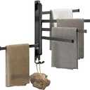 Towel Racks for Bathroom, Swivel Self-Adhesive Towel Rack Wall Mounted, 5 Bar Bathroom Towel Holder for Small Rolled Towels, Hand Towels, Black