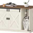 Cat Litter Box Enclosure, Hidden Litter Box Cabinet Furniture with Bell, Indoor Cats House, Farmhouse Style, 39.4 x 21.7X 24.8 Inches for Hallway, Bedroom, Rustic Brown and White CB85214X (39.4"L x 21.7"W x 24.8"H)