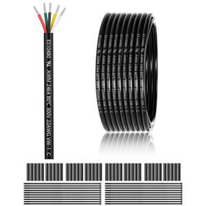 22 Gauge 5 Conductor Electrical Wire 100FT, UL 2464 22 AWG 5 Wire Cable Tinned Copper PVC Stranded 22/5 Core Wire for LED Lighting, Outdoor Low Voltage Extension Cable, Automotive etc.