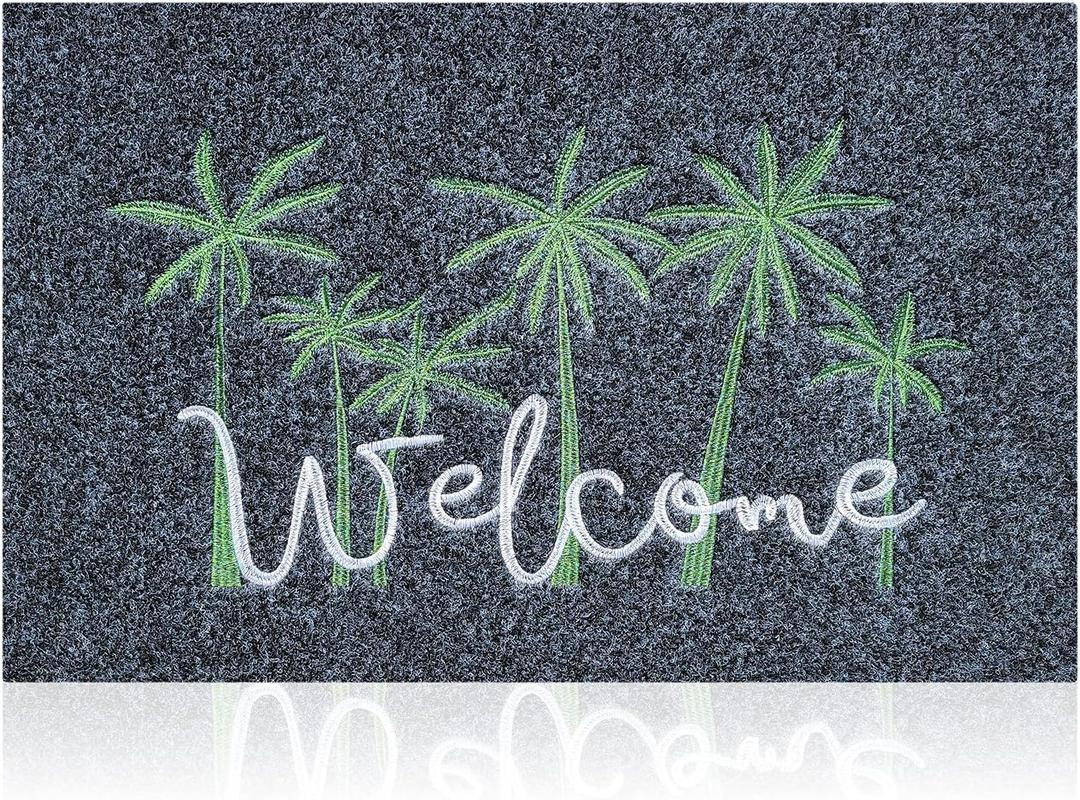 JJUYOU Outdoor Welcome Mat - Palm Trees Design, Durable Non-Slip Rubber Backing for Front Door & Indoor Entrance (1'6" x 2'4" (Rectangular))