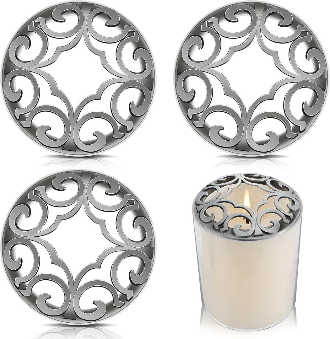 Shellwei 4 Pcs Candle Toppers to Burn Evenly Silver Jar Lid Scented Candles Accessories Gifts for Woman Supplies